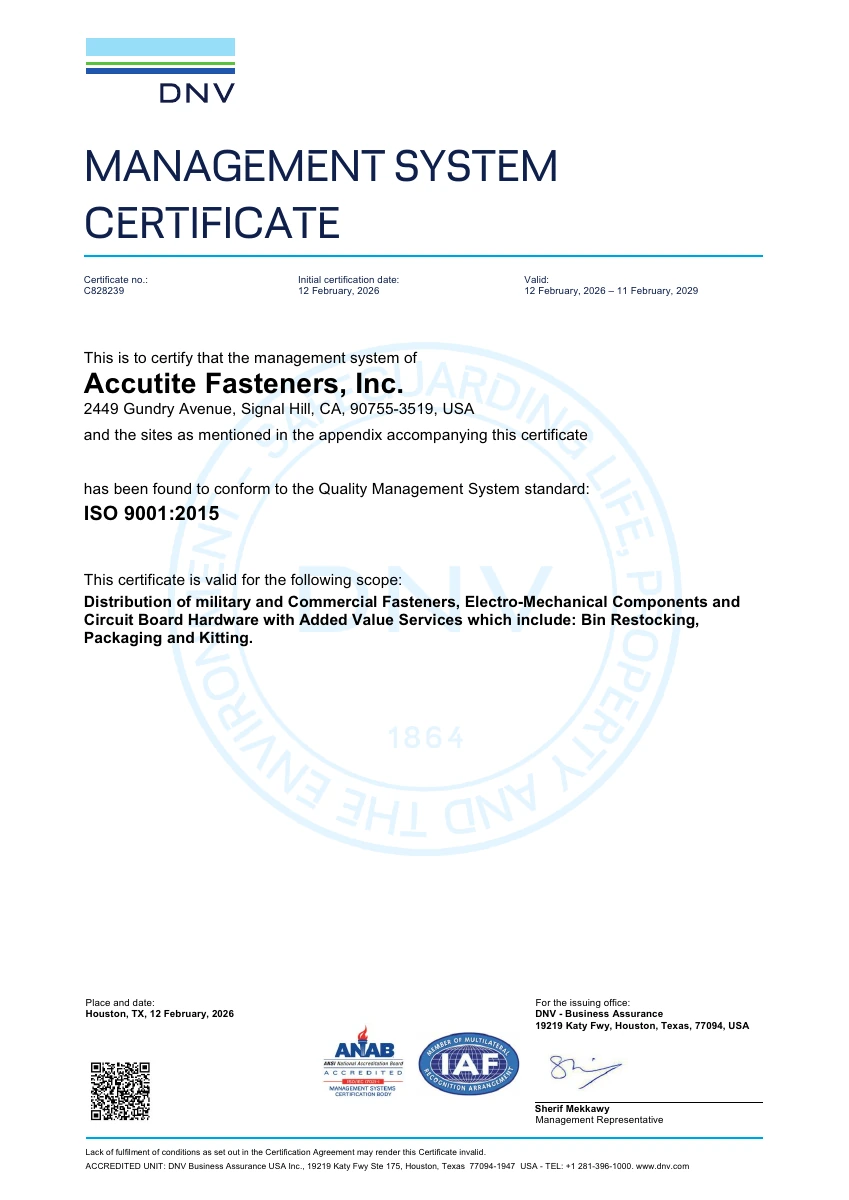 Accutite ISO 9001:2015 certificate — open PDF