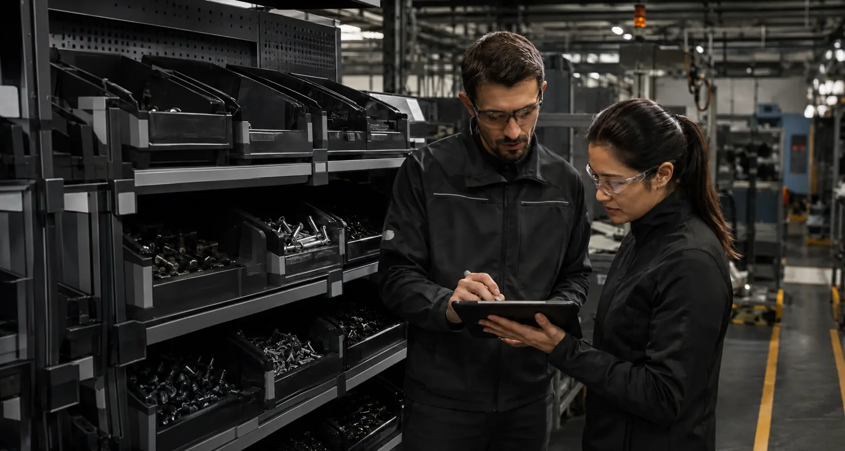 Representative customer and supply specialist reviewing point-of-use inventory together